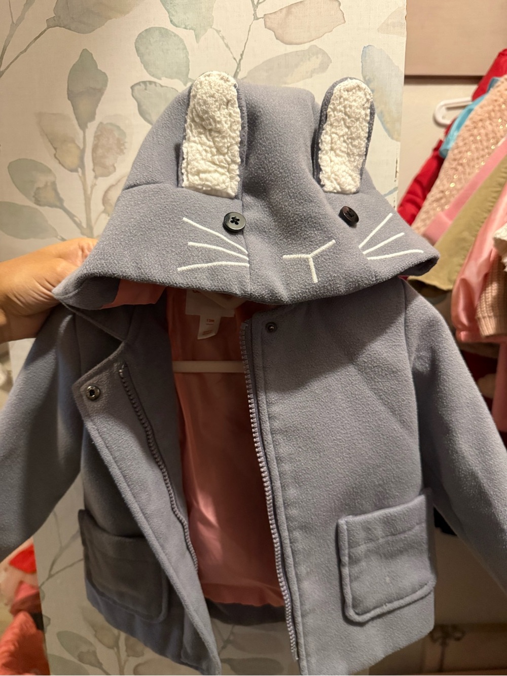 Cat & Jack Light Gray Bunny-Ear Hooded Pea Coat